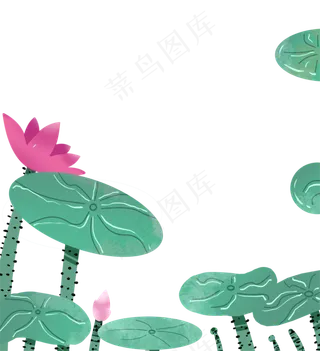 手绘卡通荷花免扣元素