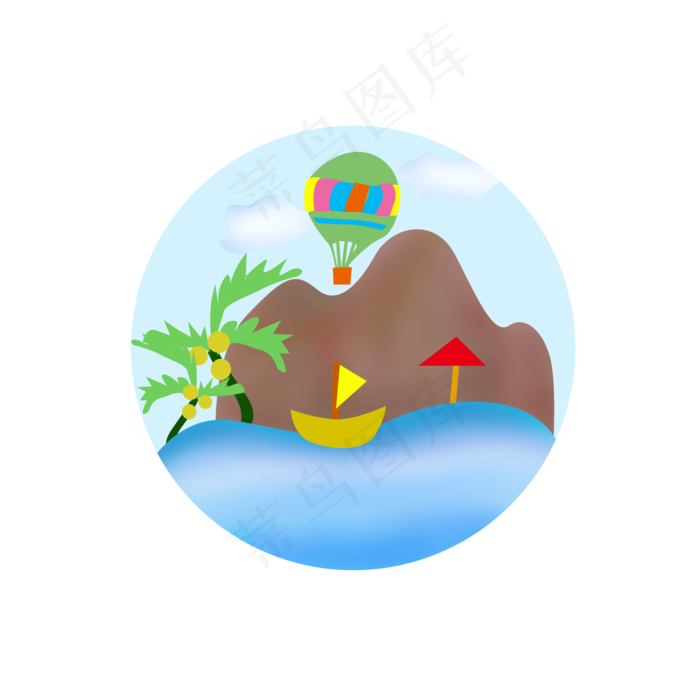 氢气球好美卡通手绘小船山水美景