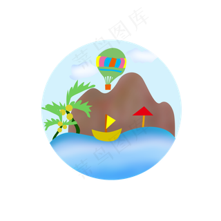 氢气球好美卡通手绘小船山水美景
