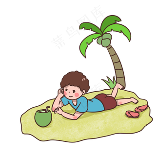 夏天在沙滩上玩耍的男孩