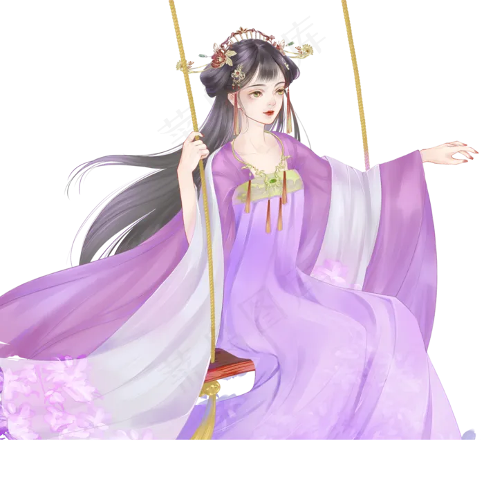 古风少女荡秋千(2000X2000(DPI:300))psd模版下载