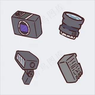 一套数码相机手绘插图