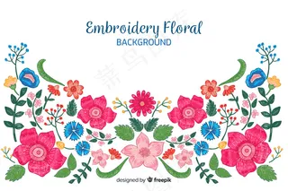 彩色刺绣花卉背景