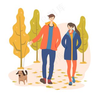 一对年轻夫妇一起走在矢量图上。浪漫的约会。男朋友和女朋友徒步旅行。恋爱中的人。极简轮廓插图