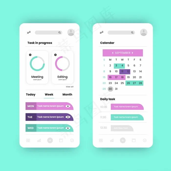 任务管理应用程序界面eps,ai矢量模版下载