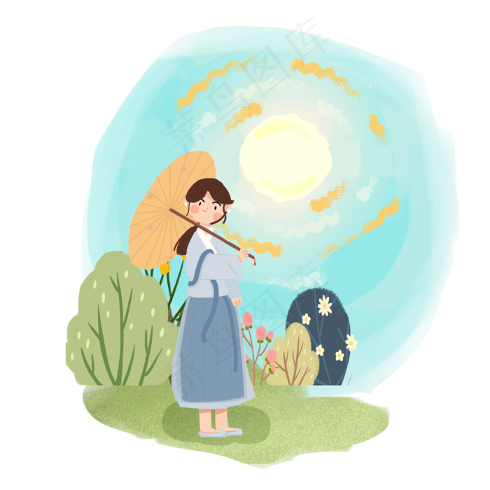中秋月圆赏月女孩裙子PNG