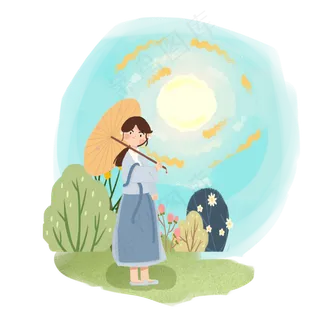 中秋月圆赏月女孩裙子PNG