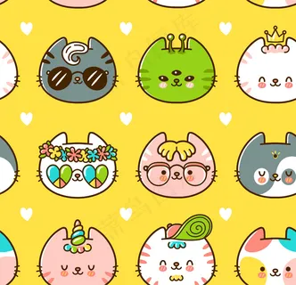 可爱的猫脸无缝模式。