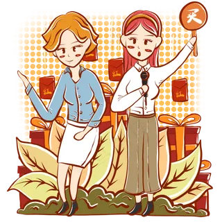 手绘双十一狂欢购物电商引导员