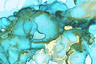 蓝、绿、金抽象石质大理石纹理采用醇墨技法搭配闪光。