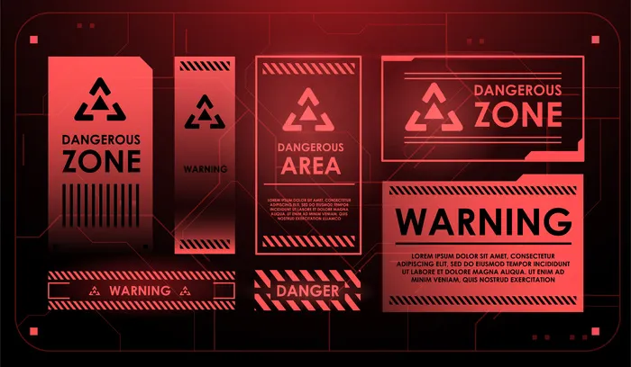 hud与注意标志的界面元素。警告eps,ai矢量模版下载