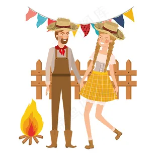 农民夫妇戴草帽跳舞