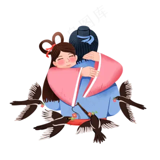 七夕节牛郎织女手绘