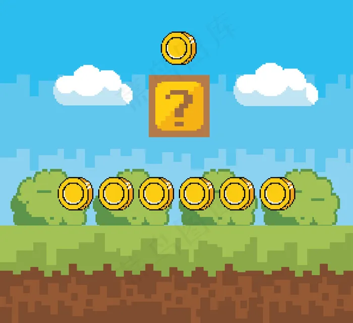 街机游戏世界与像素场景eps,ai矢量模版下载