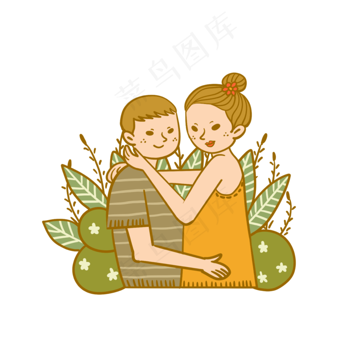 情人节七夕节卡通拥抱的情侣