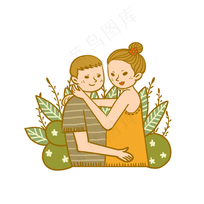 情人节七夕节卡通拥抱的情侣(2362X2362(DPI:299))psd模版下载