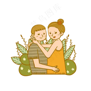 情人节七夕节卡通拥抱的情侣