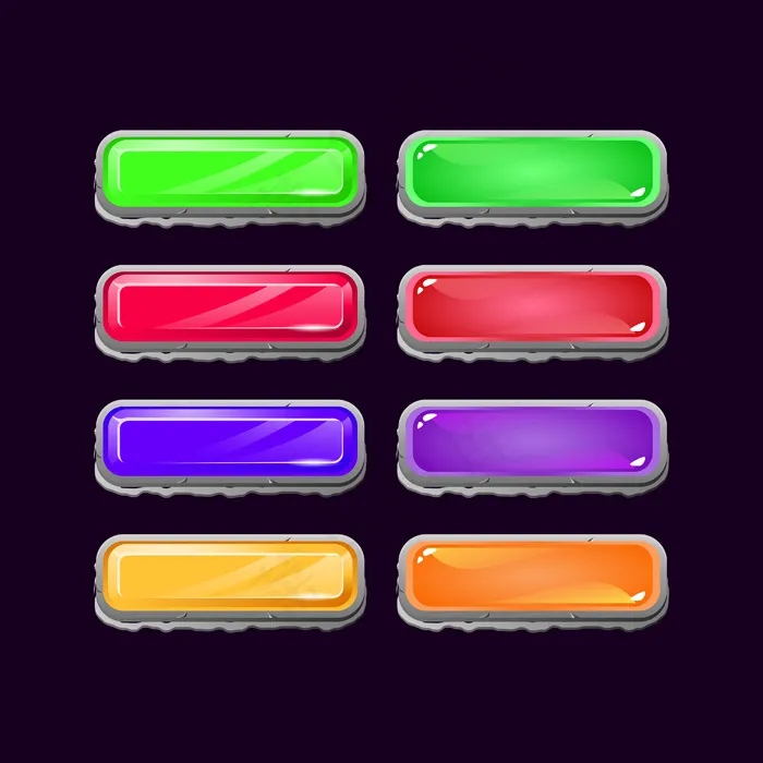 一套游戏ui石头钻石和果冻彩色按钮的gui资产元素eps,ai矢量模版下载