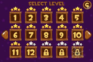 卡通木制水平选择屏幕。游戏用户界面集