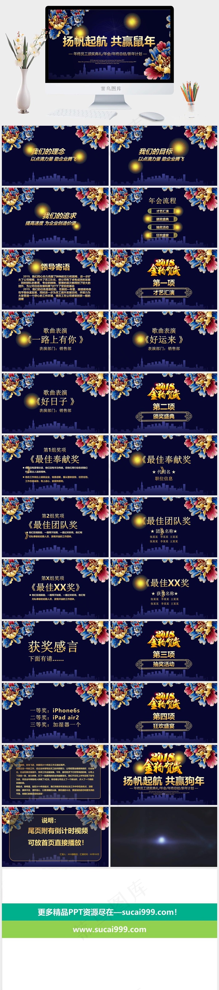 鼠年蓝色中国风营销PPT模板