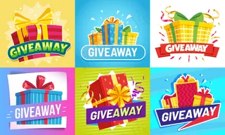 赠品帖子。赠送礼品，优胜者奖励和礼品奖抽奖社交媒体帖子插图集