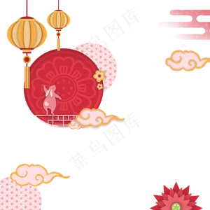中秋红色灯笼剪纸风