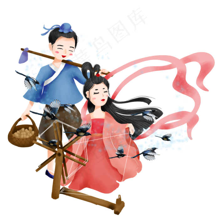 七夕情人节牛郎织女鹊桥会(4000X4000(DPI:300))psd模版下载
