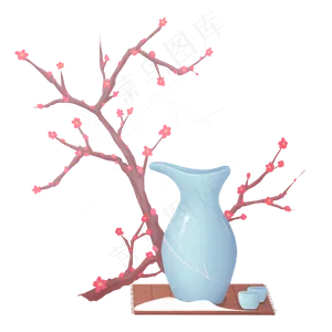 卡通手绘冬季梅花蓝色酒壶免扣P