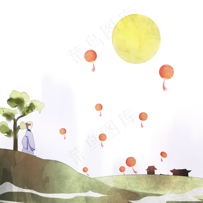 中秋赏月人物(3000X3000(DPI:300))psd模版下载