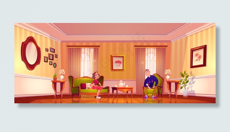 经典维多利亚风格客厅里的幸福夫妻