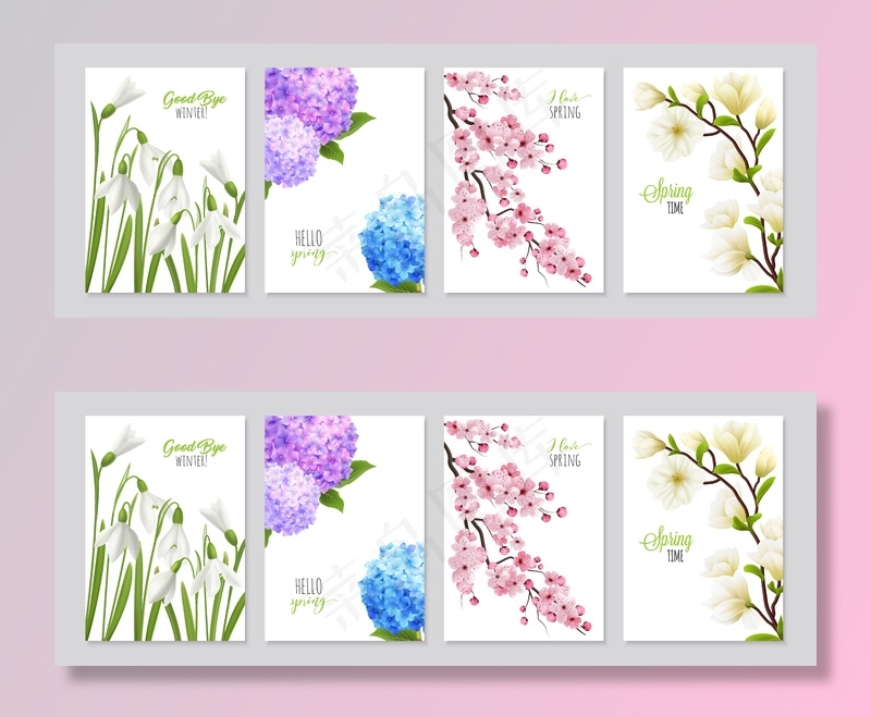 写实雪花旗帜banner集四个花卉背景与花卉和文字插图的现实图像eps,ai矢量模版下载