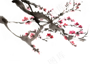 水墨画冬季梅花开