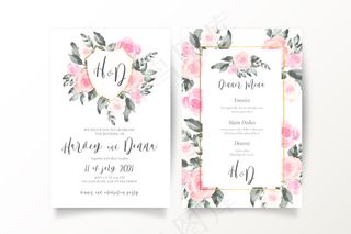 软粉色婚礼请柬和菜单模板