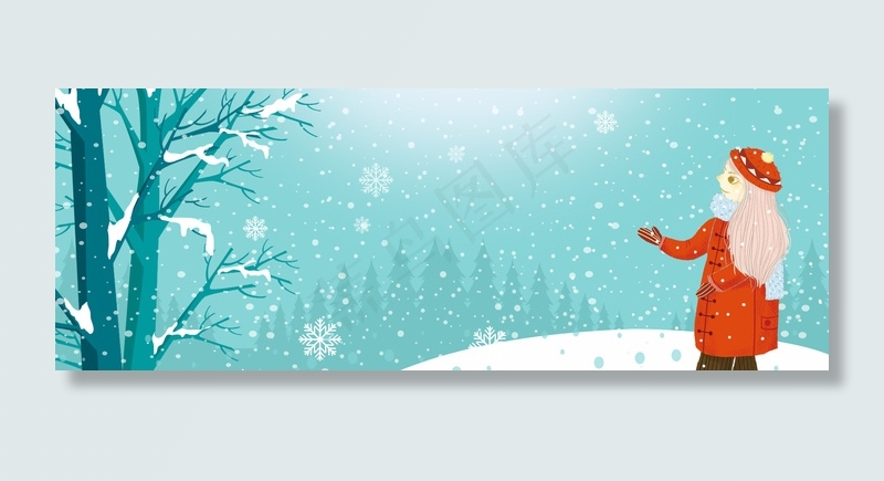 冬日出行看雪女孩插画背景