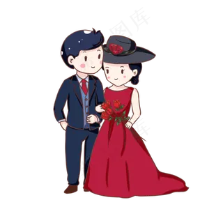 手绘卡通年轻情侣