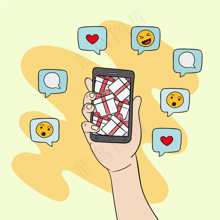 社交媒体营销手机插画