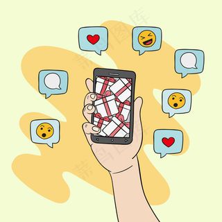 社交媒体营销手机插画