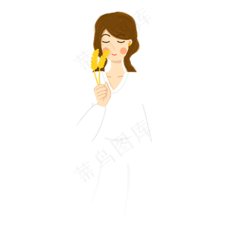 手绘小清新金秋秋季粮食丰收女孩