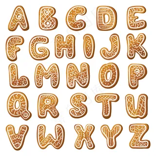 基本的圣诞饼干，字母从a到z，涂有涂鸦糖果釉