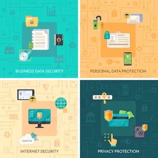 数据保护4个平面图标正方形