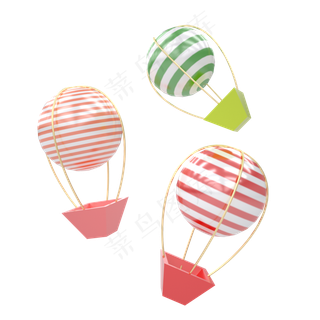 3D卡通糖果色热气球卡通立体C4D电�,免抠元素