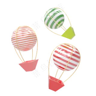 3D卡通糖果色热气球卡通立体C4D电�,免抠元素