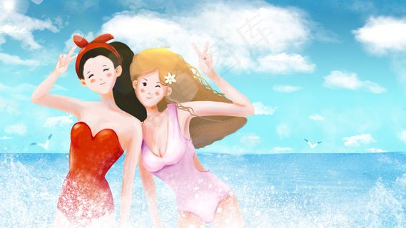 闺蜜海边度假旅游