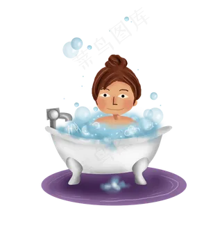 大暑手绘洗澡的女孩