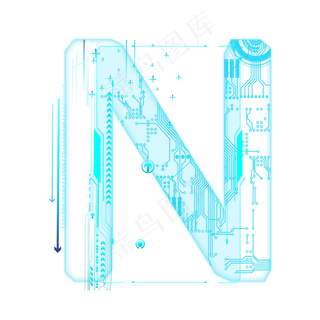 蓝色科技线条PSD字母N