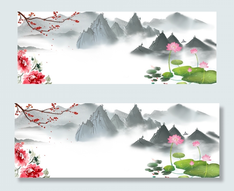 荷塘荷花荷叶鱼文艺淘宝海报背景