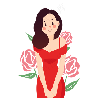 女神节卡通手绘美女,免抠元素