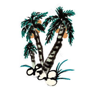 夏天椰子树水墨风手绘