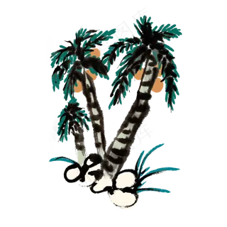 夏天椰子树水墨风手绘