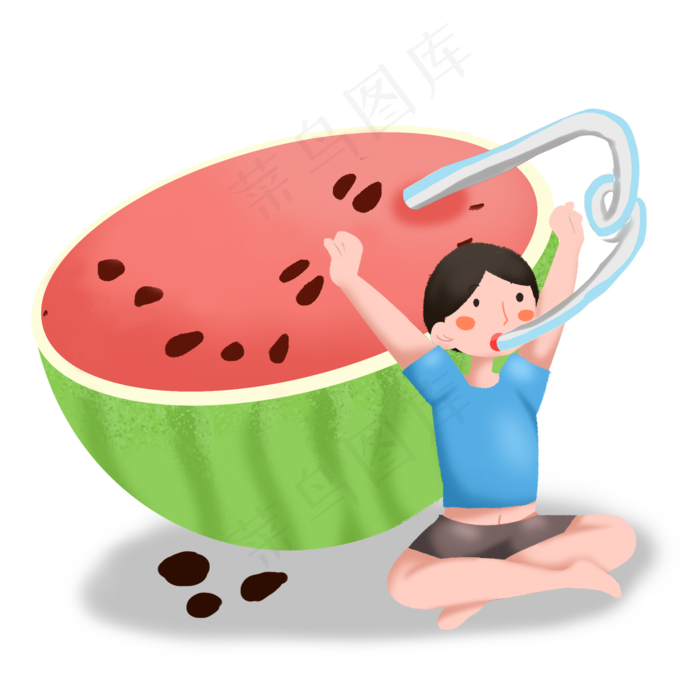 大暑男孩创意喝西瓜汁素材